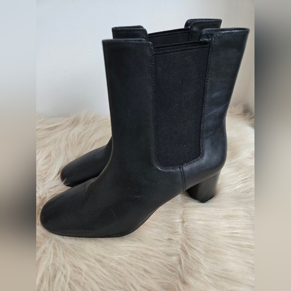 J Crew black leather heeled chealsea boots classic  minimalist | size 10.5 - Picture 3 of 9